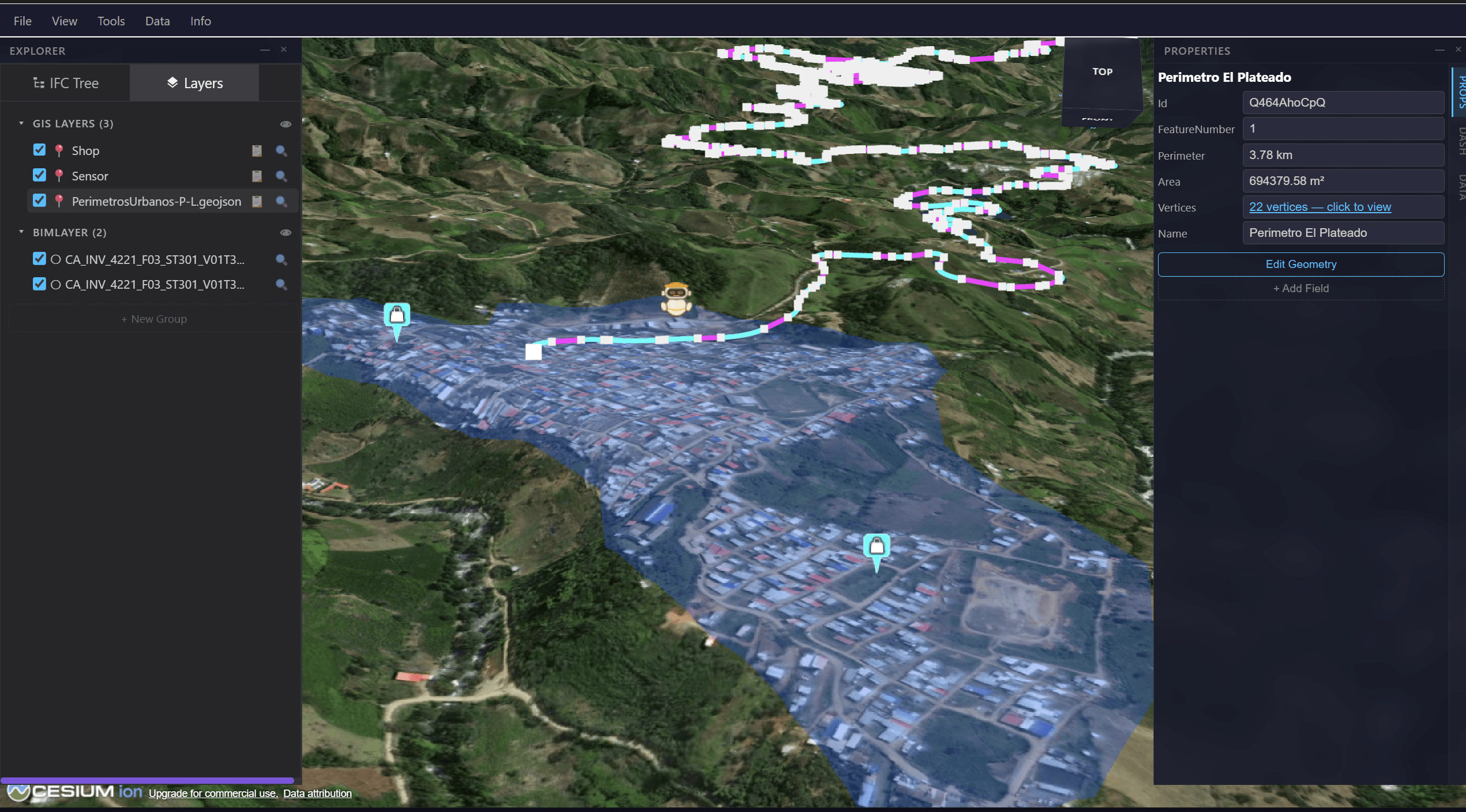 Viewport unificado: globo CesiumJS + modelos BIM